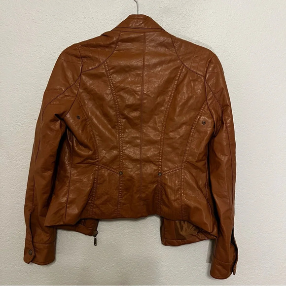 J2 faux leather camel brown jacket juniors size medium moto style - Picture 15 of 16